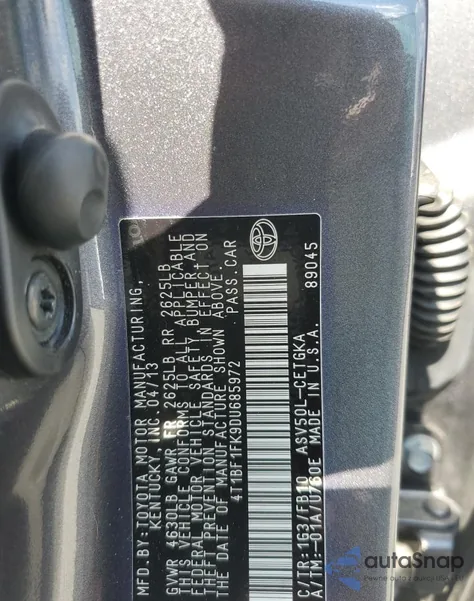 2013 Toyota Camry L z USA, uszkodzony, nr VIN 4T1BF1FK9DU685972